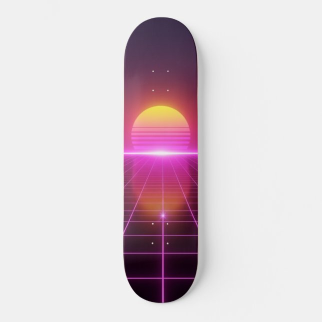 Neon-Raster-Sonnenuntergang-Synthwave-Skateboard Skateboard (Vorderseite)