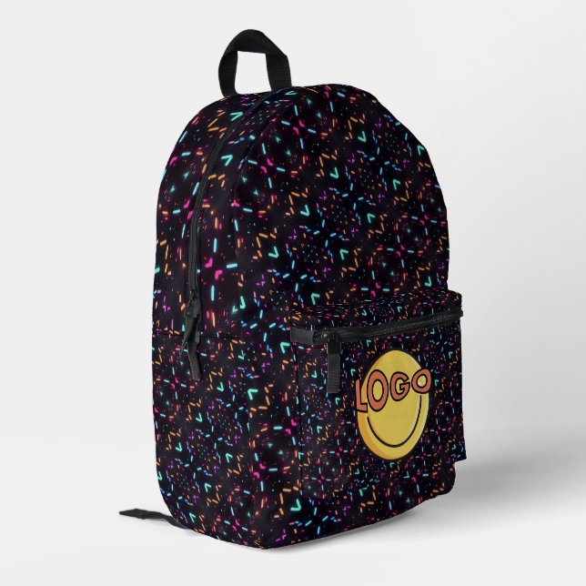 Neon Rave Inspiriert PLUR Pilz Schwarzes Logo Bedruckter Rucksack (Rückseitige Ecke links)