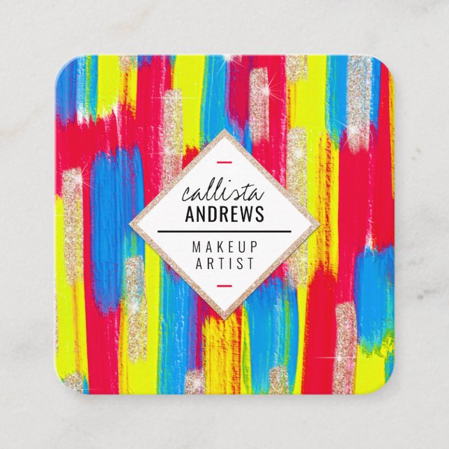 Neon Red Blue Yellow Glitzer Paint Makeup Quadratische Visitenkarte (Vorderseite)