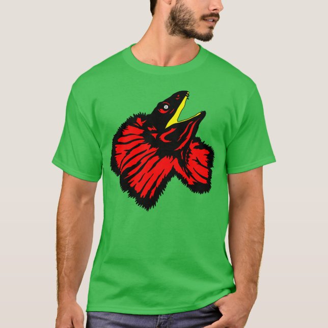 Neon Red Frilled Nackenechard T-Shirt (Vorderseite)