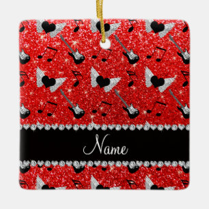 Neon Red Glitzer Gitarren Herzklänge Keramikornament