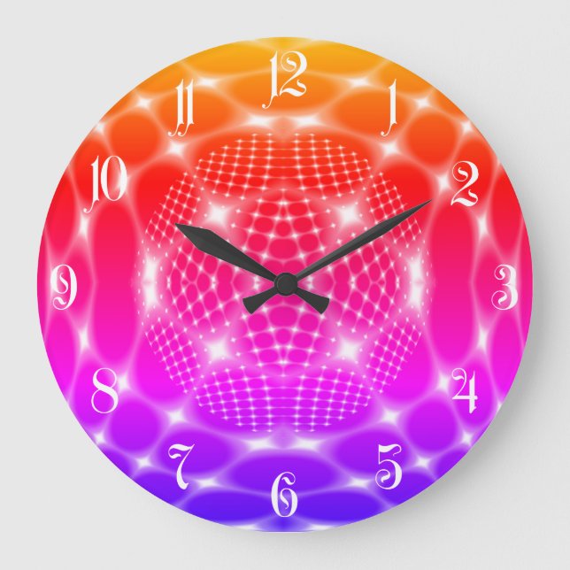 Neon Red Glob Fraktal Große Wanduhr (Vorderseite)