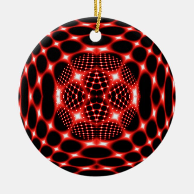 Neon Red Glob Fraktal Keramikornament (Vorne)