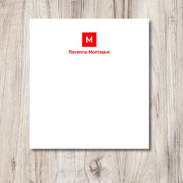 Neon Red Modern Chic Trendy Monogram Name Notizblock
