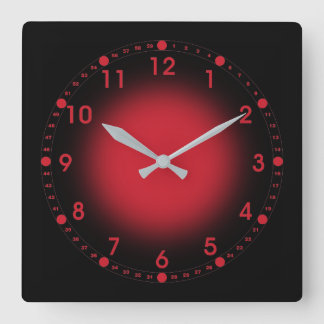 Neon Red Quadratische Wanduhr