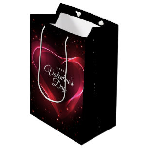 Neon Red Valentine Heart Amid Red Stars Mittlere Geschenktüte
