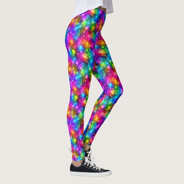 Neon-Regenbogen-Bokeh-Lichter abstrakt Leggings (Rechts)
