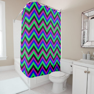 Neon-Regenbogen-Chevron-Duschvorhang – Knallige Fa Duschvorhang
