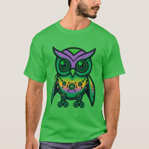 Neon Regenbogen-Eule mecha T-Shirt