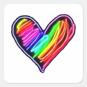Neon-Regenbogen-Herz-T-Shirt Liebes-Pride-LGBQT-De Quadratischer Aufkleber