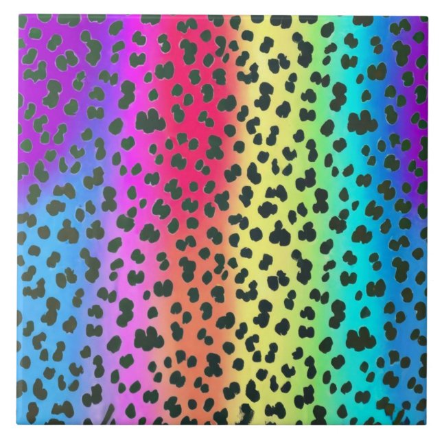 Neon Regenbogen Leopard Keramik Tile Fliese (Vorderseite)