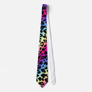 Neon-Regenbogen-Leopard-Muster - Druck Krawatte