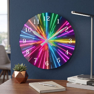 Neon-Regenbogen-Lichtausbruch Abstrakte Farbige Mo Runde Wanduhr