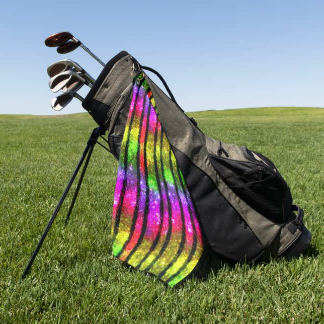 Neon-Regenbogen-Schimmer-Streifen Golfhandtuch (Gras)