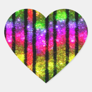 Neon-Regenbogen-Schimmer-Streifen Herz-Aufkleber
