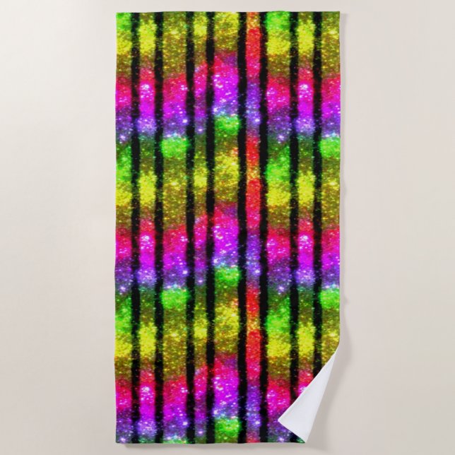Neon-Regenbogen-Schimmer-Streifen Strandtuch (Vorderseite)