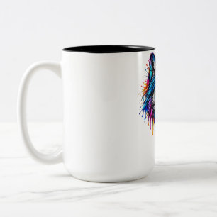 Neon-Regenbogen-Wolfkopf – Farbige Spritzkunst Zweifarbige Tasse