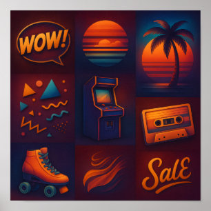 Neon-Retro-80er-Popkultur-Collage-Kunstposter Poster