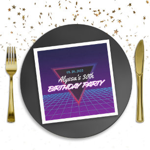 Neon Retro 80er Themed Lila Pink Birthday Party Serviette