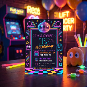 Neon-Retro-Arcade-Halloween-Einladung zum 13. Gebu Einladung