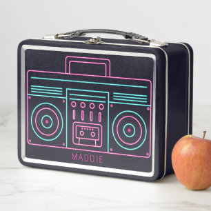 Neon Retro Cassette Player Individuelle Name Metall Brotdose