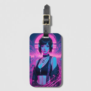 Neon Retro Cyber Punk Rock Girl Poster Gepäckanhänger
