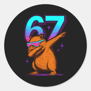 Neon Retro Dabbing Capybara 67 Runder Aufkleber