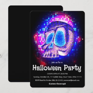 Neon-Retro-Disco-Totenkopf-Halloween-Party Einladung