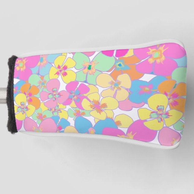 Neon Retro Floral Pink Dorm Room Golf Headcover (Vorderseite)