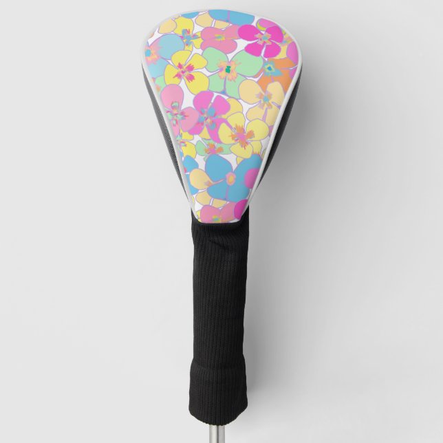 Neon Retro Floral Pink Treiber Golf Headcover (Vorderseite)