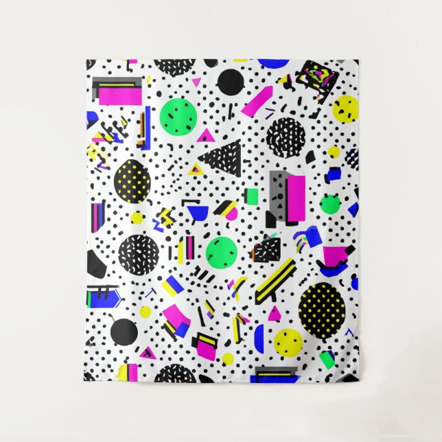 Neon Retro Memphis Geometric Chaos Pattern Wandteppich (Vorderseite)