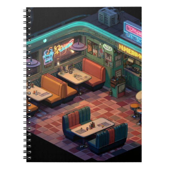 Neon Retro Pixel Diner Scene Notebook Notizblock (Vorderseite)