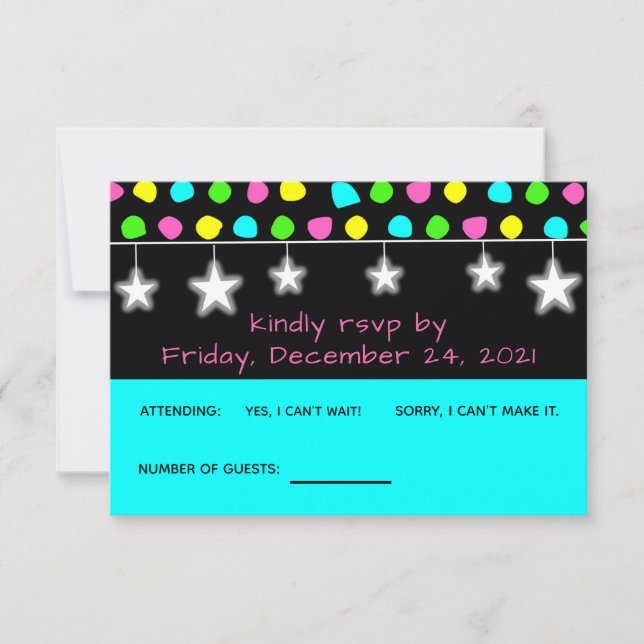 Neon Retro Stars Glow Party RSVP Card (Vorderseite)
