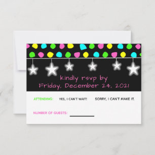 Neon Retro Stars Glow Party  RSVP Karte