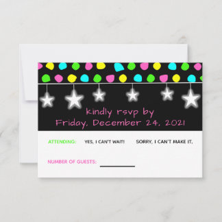 Neon Retro Stars Glow Party RSVP Karte