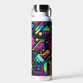 Neon Retro Tech Pattern Water Bottle or Tumbler Trinkflasche