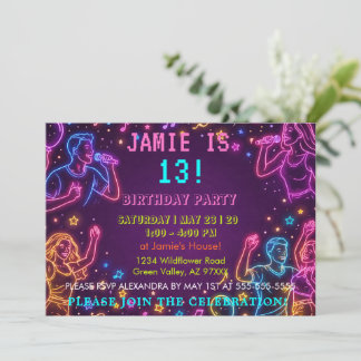Neon Retro Unisex Farbige Geburtstagsfeier  Einladung