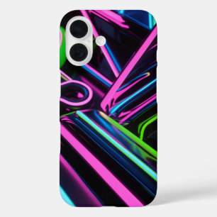 Neon Retro Wave Design - Elektrisch rosa, blau iPhone 16 Hülle