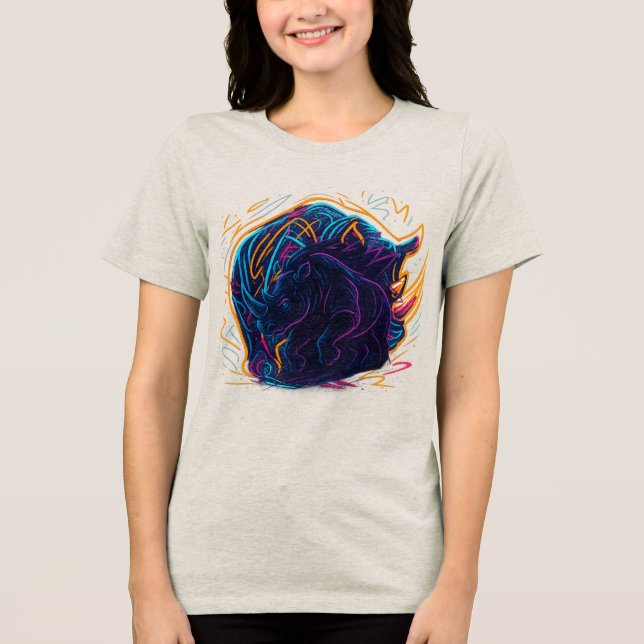 Neon Rhino Graffiti Energy Art Tri-Blend Shirt (Vorderseite)