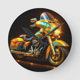 "Neon Road Beast - Custom Motorrad Wall Clock" Runde Wanduhr