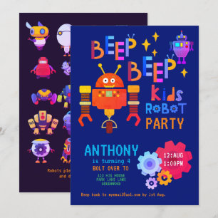 Neon ROBOT PARTY Kindergeburtstag Boys Girls Theme Einladung
