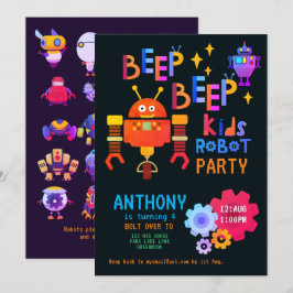 Neon ROBOT PARTY Kindergeburtstag Boys Girls Theme Einladung