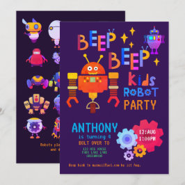 Neon ROBOT PARTY Kindergeburtstag Boys Girls Theme Einladung