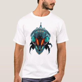 Neon Robotic Cicada Facace Art T-Shirt