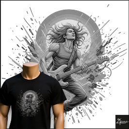 Neon-Rock-Gitarist springt mit Farbklecksern T-Shirt