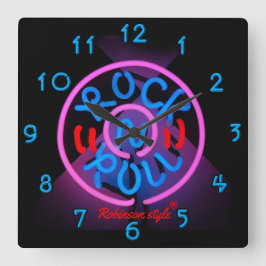 Neon Rock n' Roll personalisiert Quadratische Wanduhr