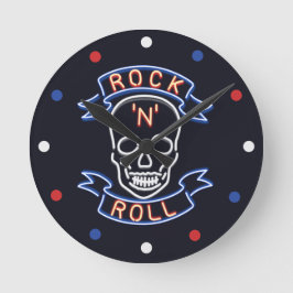 Neon Rock'n'Roll Skull Red Blue White Wall Clock Runde Wanduhr