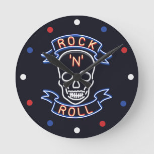 Neon Rock'n'Roll Skull Red Blue White Wall Clock Runde Wanduhr
