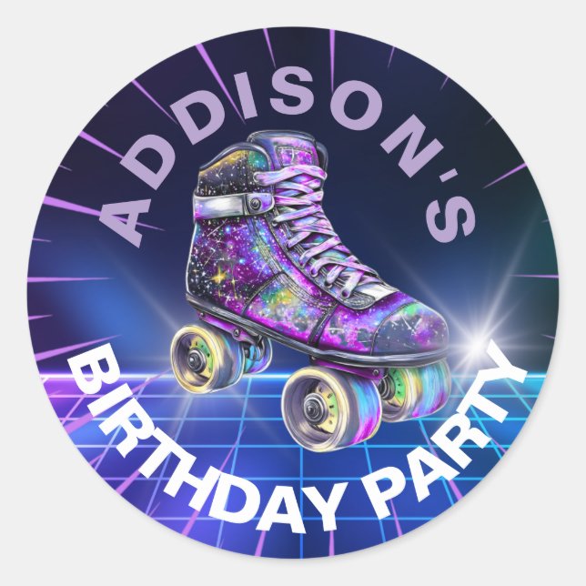 Neon Roller Skaten Party Runder Aufkleber (Vorderseite)