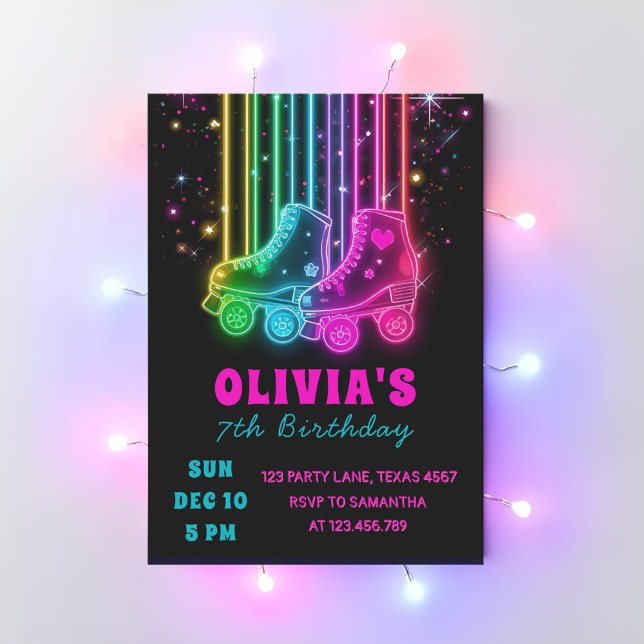 Neon-Roller-Skating-Geburtstag | Glow-Party Einladung (Von Creator hochgeladen)